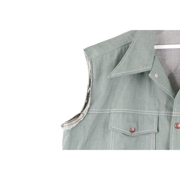Vintage 70s John Deere Spell Out Patch Sleeveless Denim Jean Vest USA Mens Large - Picture 5 of 9